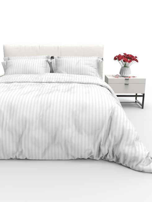 Blanc Dark Solid Color 100% Cotton Striped Satin 220 TC 3 Piece Bedding Set